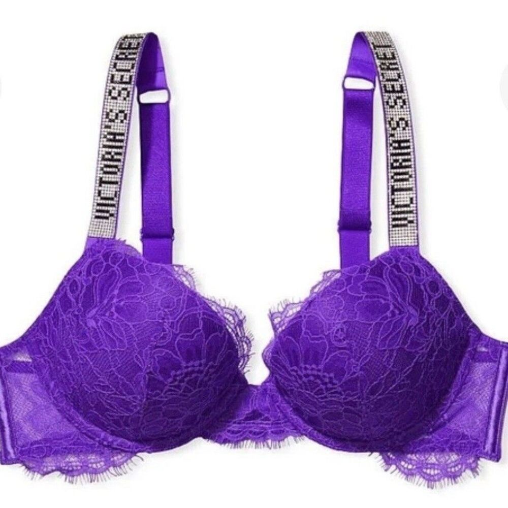 Victoria's Secret Bombshell Bling Shine Strap Add-2-Cups Push-up Bra Violet Lace - Picture 3 of 4